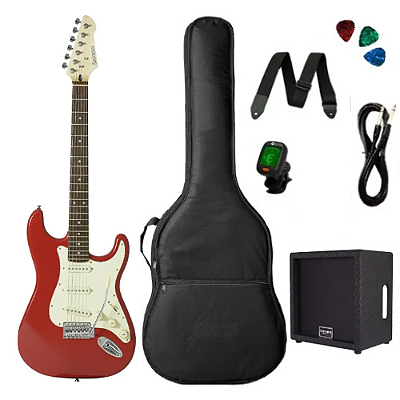 Kit Guitarra Strinberg Rockwave RW50 Vermelha + Cubo