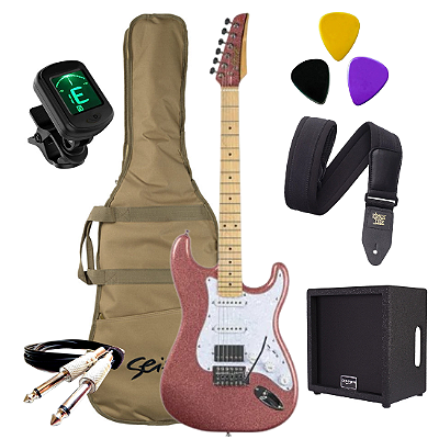 Kit Guitarra Seizi Katana Musashi Fun Rose Gold HSS + Caixa