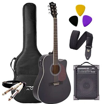 Kit Violão Memphis by Tagima Folk AD18 Preto Fosco + Caixa