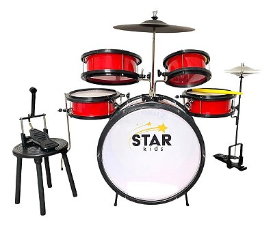 Bateria Infantil Luen Star Kids Vermelha Com Chimbal