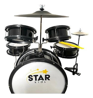 Bateria Infantil Luen Star Kids Preta Com Chimbal