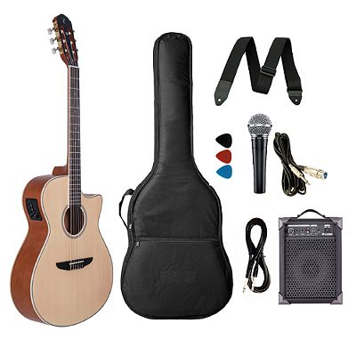 Kit Violao Grand Auditorium Eletrico Nylon Tagima Tw27 com caixa Lx40