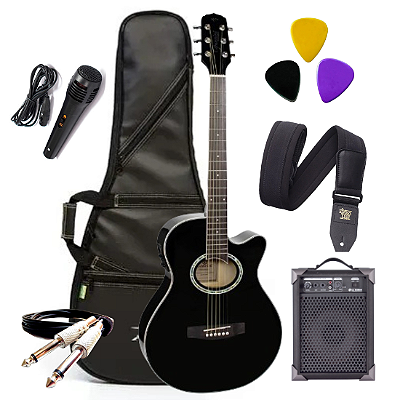 Kit Violão eletroacústico Giannini Performance GSF-1D Preto + Caixa