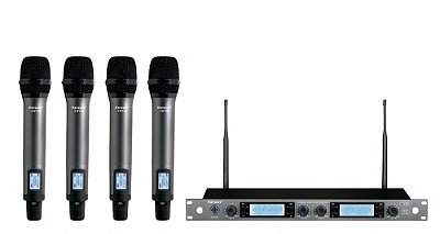 Microfone Sem Fio Quadruplo Karsect Krp4r Profissional Rack Preto