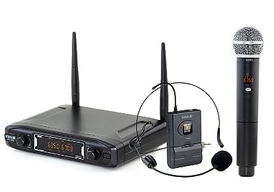 Microfone Sem Fio Vokal Duplo Mão e Headset UHF VS148DMH