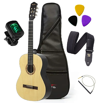 Kit Violão Elétrico Clássico Canhoto Nylon Concert CN390N
