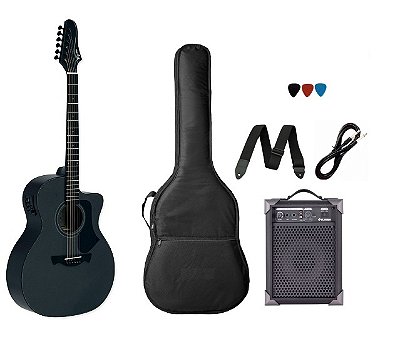 Kit Violão Elétrico Aço Tagima Rio Negro MDSVS + Caixa