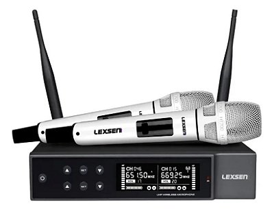 Microfone de Mão Lexsen NXS702 Dinâmico Duplo Branco Sem Fio