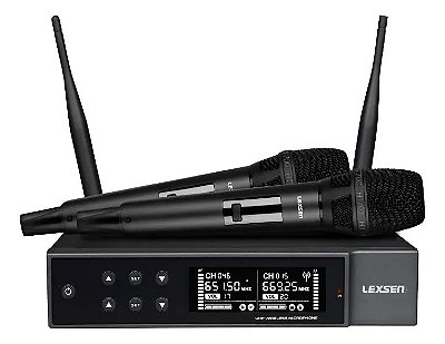 Microfone de Mão Lexsen NXS702 Dinâmico Duplo Preto Sem Fio