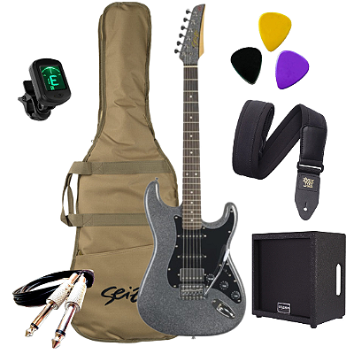 Kit Guitarra Elétrica Seizi Fun Superstrato Space Grey Com Caixa De Som