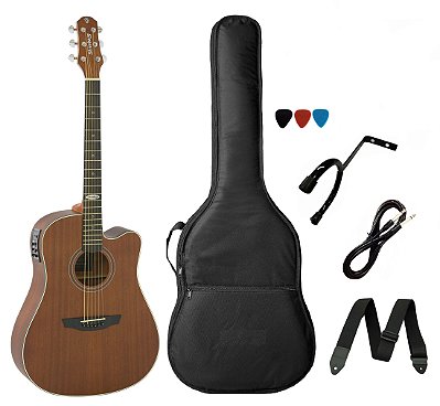 Kit Violão Strinberg Sd200 mogno Folk Aço Elétrico + Acessórios