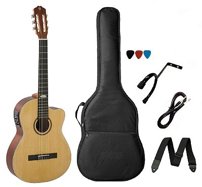 Kit Violão Strinberg Sc200 Náilon Elétrico Natural Fosco