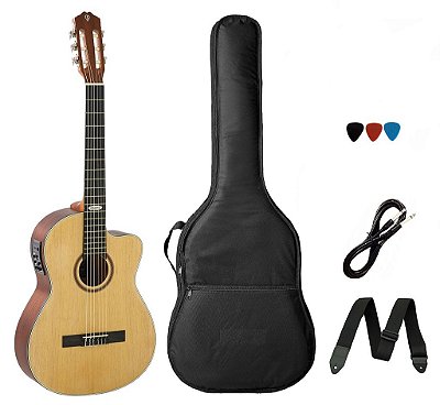Kit Violão Strinberg Sc200 Náilon Elétrico Natural Verniz