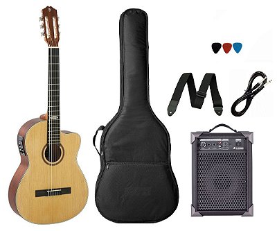Kit Violão Strinberg Sc200 Náilon Elétrico Natural Verniz C/ Caixa Amplificada
