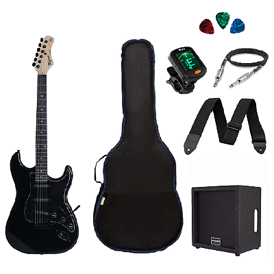 Kit Guitarra Tagima TG500 Strato Preta com Cubo
