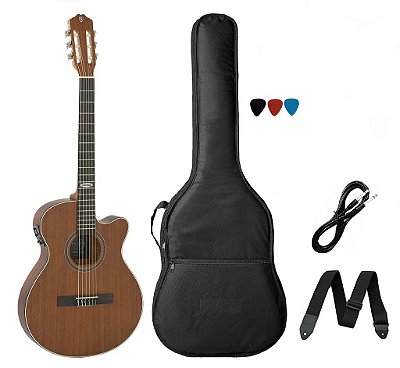 Kit Violão Strinberg Elétrico náilon Flat SL200 Mogno