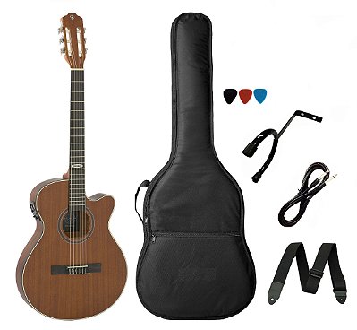 Kit Violão Strinberg Elétrico náilon Flat SL200 Mogno