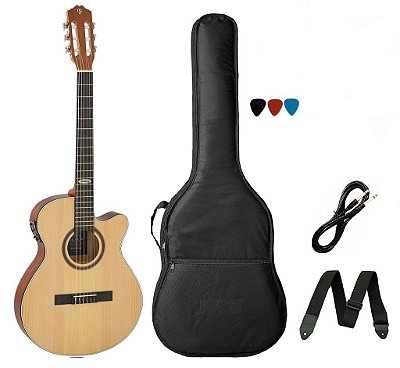 Kit Violão Strinberg Elétrico náilon Flat SL200 Natural