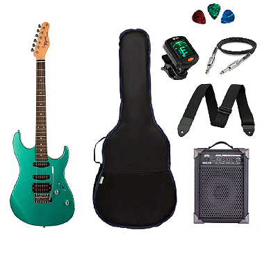 Kit Guitarra Tagima serie TW TG510 SurfGreen Caixa Amplificada