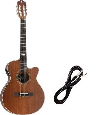 Violão Strinberg Elétrico náilon Flat SL200 Mogno Cabo P10 Brinde