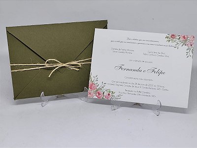 Convite casamento verde oliva com flores