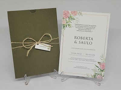Convite casamento envelope verde com flores