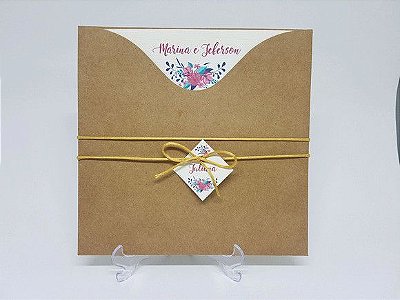 Convite Rústico envelope luva floral