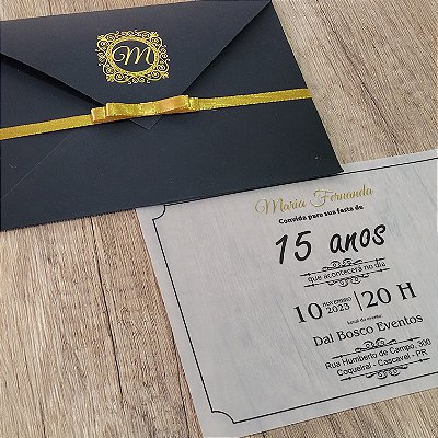 Convite 15 Anos Preto e Dourado Hotstamping (opcional)