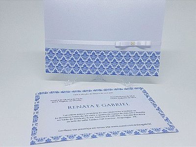 Convite de casamento clássico azul metal