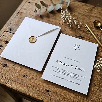 Convite casamento branco minimalista com lacre