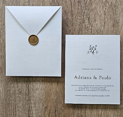 Convite casamento branco minimalista com lacre