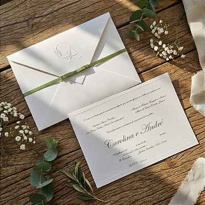 Convite de casamento clássiclo linho relevo (opcional)