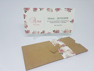 Convite de 15 anos rosa envelope floral