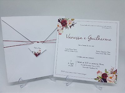 Convite casamento marsala envelope branco