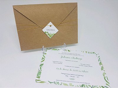 Convite rustico verde com folhas