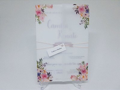 Convite em papel vegetal rosa casamento