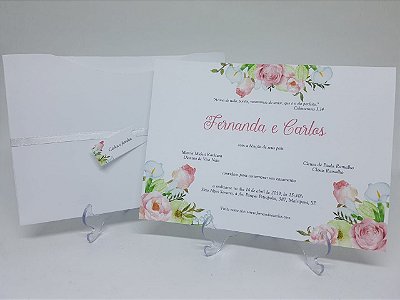 Convite rosa e verde floral