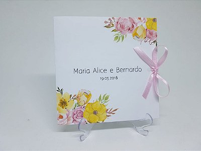 Convite floral rosa e amarelo