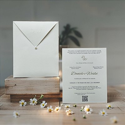 Convite casamento markatto offwhite com pérola