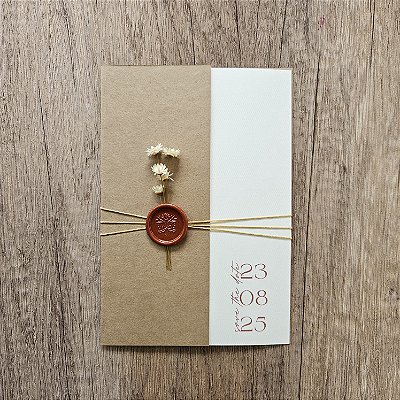 Convite casamento kraft terracota lacre cera