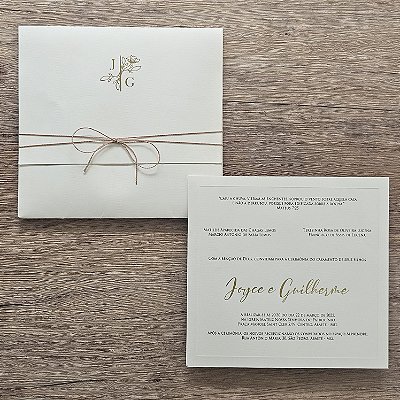 Convite Casamento markatto dourado com laço