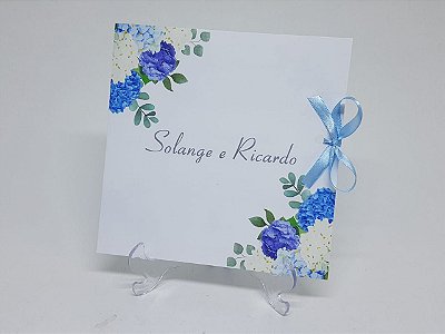 Convite floral hortencias azuis