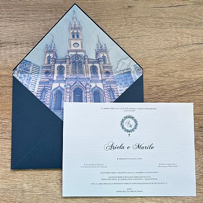 DUPLICADO - Convite casamento azul serenity forrado