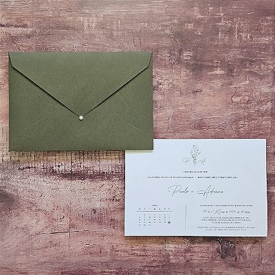 Convite Casamento verde classico formato 20x29cm