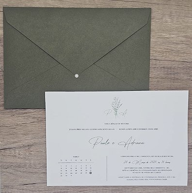 Convite Casamento verde classico formato 20x29cm