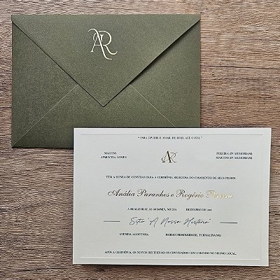 Convite Casamento Verde e dourado classico