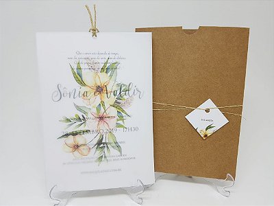 Convite casamento vegetal envelope rustico