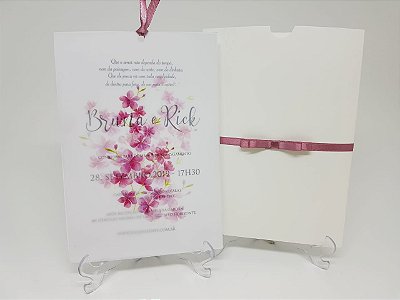 Convite casamento cerejeira vegetal rosa