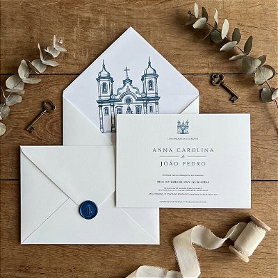 Convite casamento forrado igreja com lacre
