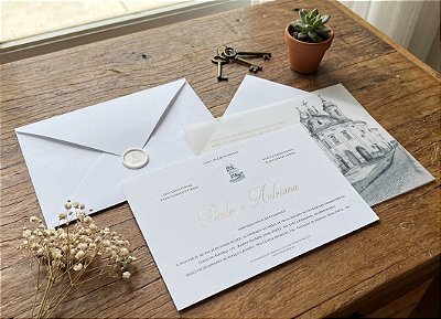 Convite casamento forrado e vegetal igreja